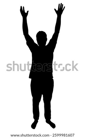 Silhouette of man with raising arms. Vector illustration