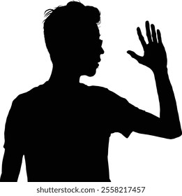 Silhouette of a man raising his hand against a bright background, creating an intriguing and mysterious aura.