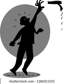 silhouette man reaching up to shelf, presentation icon. cartoon style vector illustration