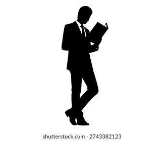 Silhouette of a man reading a book, vector illustration