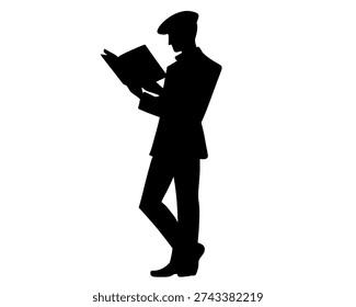 Silhouette of a man reading a book, vector illustration