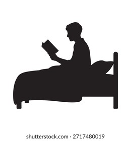 Silueta de un hombre leyendo un libro mientras está sentado en la cama