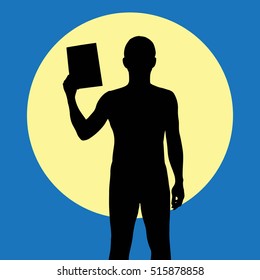Silhouette man reading a map with super full moon on background