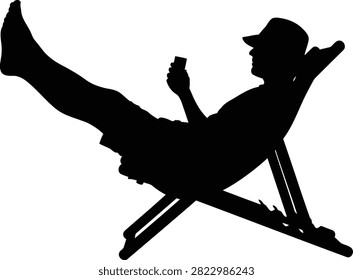 Silhouette man relaxing in a deck chair