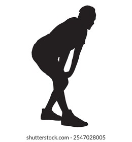 Silhouette of a man resting after running standing with his hands on his legs. Vector illustration.