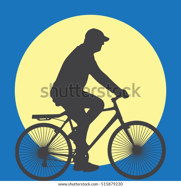 Silhouette man ride the bicycle with super
full moon on
background