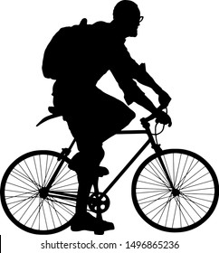 Silhouette of a man riding a bicycle. Vector illustration. 