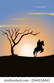 Silhouette of a man riding a horse