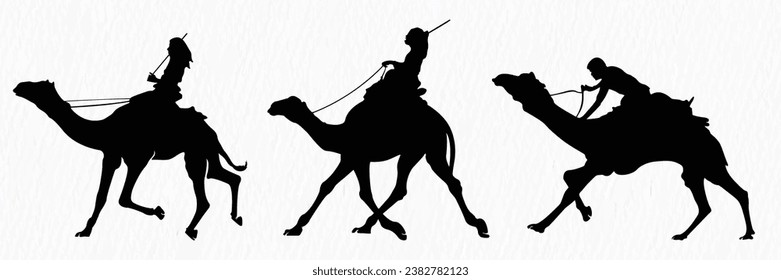 Silhouette of man riding on camel for race

