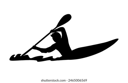 silhouette of man riding and paddling boat canoe in sea waves vector illustration