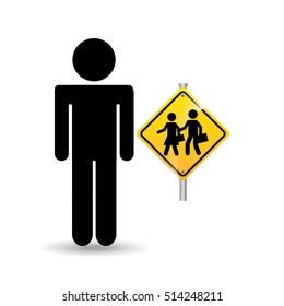 silhouette man road sign school zone icon vector illustration eps 10
