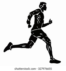 silhouette man runner on a white background , isolated illustration