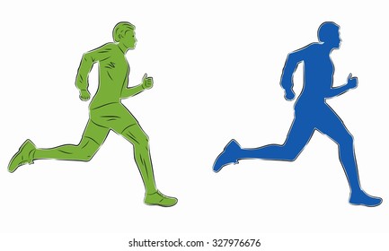 silhouette man runner on a white background , isolated illustration