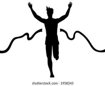 Silhouette of a man running across the finish line