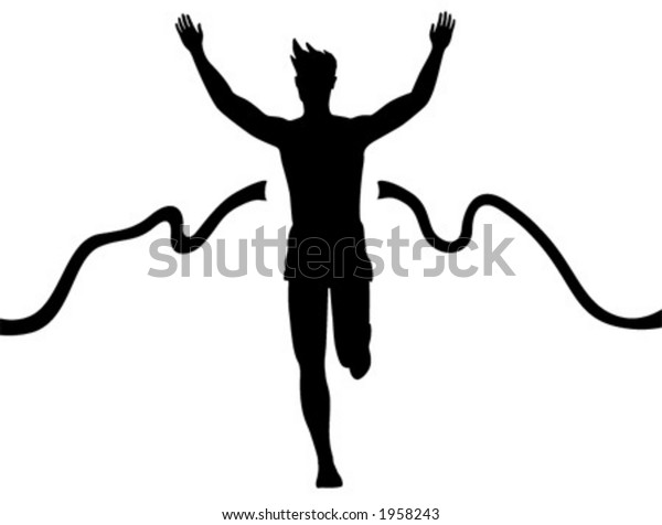 Silhouette Man Running Across Finish Line Stock Vector (Royalty Free ...