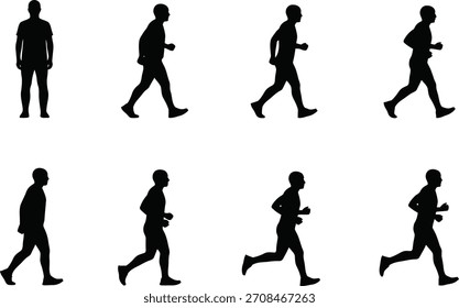 Silhouette of a man running in different stages of motion