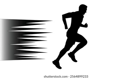 Silhouette of a man running with dynamic motion lines, representing speed, fitness, and determination in a minimalistic design.