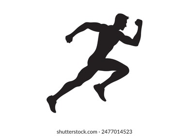 La silueta de un hombre corriendo rápido captura la esencia de la velocidad y la determinación. Su figura, delineada sobre un fondo contrastante, muestra cada músculo en movimiento, enfatizando su rápido ritmo.