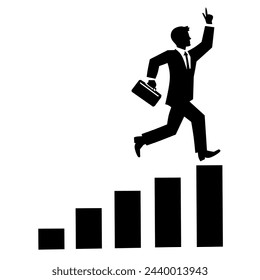 Silhouette of Man running fast up stairs to reach his goals. business success and winning. Vector illustration.