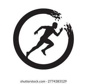 Silhouette of a man running inside a circle for fitness and sports logo