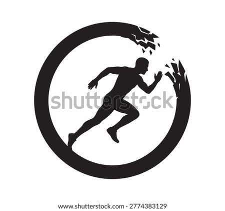 Silhouette of a man running inside a circle for fitness and sports logo