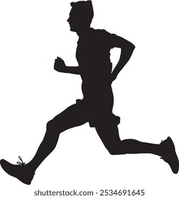 Silhouette of a man running with a long stride, capturing motion, fitness, and athletic energy.  
