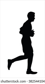 Silhouette of a man is running on white background.