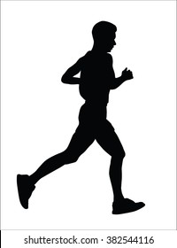 Silhouette of a man is running on white background.