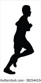  Silhouette of a man is running on white background.
