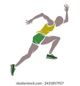 Silhouette of man running sprint. Marathon running sport logo template