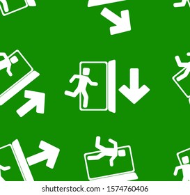 Silhouette of man running. Warning icon with seamless pattern. 