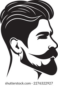 Silhouette of a man s head with a beard on a white background.