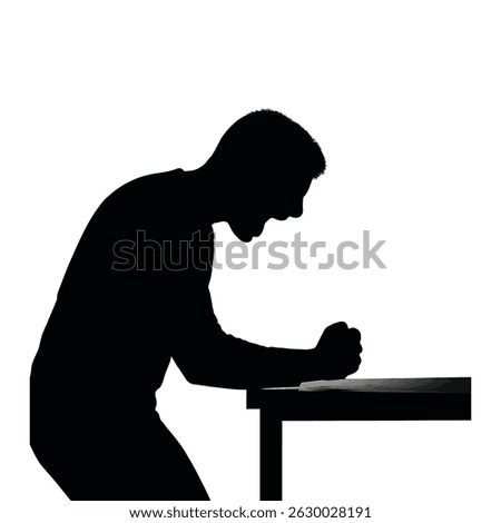 Silhouette man screaming in anger at table frustration stress burnout mental health concept image design