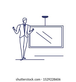 silhouette of man with screen in white background vector illustration design