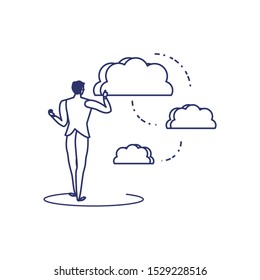 silhouette of man sharing cloud information vector illustration design