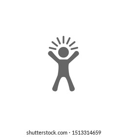 Silhouette of man with shining rays. New idea pictogram. Innovation icon. Brain storm. Isolated on white. Vector illustration. Black and white .