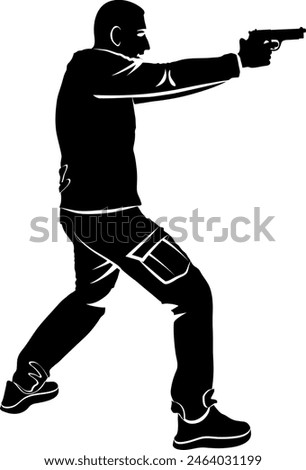 silhouette of man shooting pistol, vector illustration