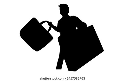 silhouette of man with shopping cart