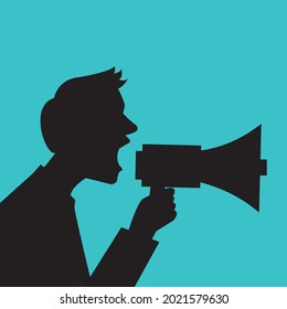 Silhouette man shouting with megaphone