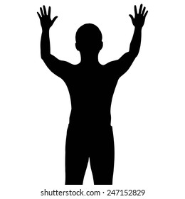 Silhouette man with show his hands up, vector format