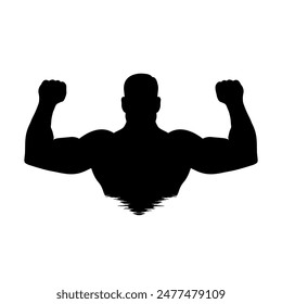 silhouette of a man showing his strong arms and back muscles vector illustration