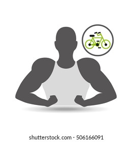 silhouette man showing muscle with bycicle vector illustration