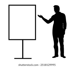 Silhouette of a Man Showing Presentation. Business meetings and office startup idea explanation concept vector