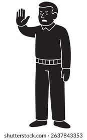 Silhouette of a man signaling "halt" with one hand raised palm-out