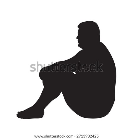 Silhouette of man sitting alone for contemplative depression and sadness. Solitude illustration for despair and contemplation on white background.