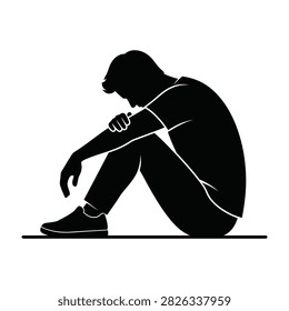 A silhouette of a man sitting alone, feeling sad and depressed, conveying a sense of hopelessness and isolation