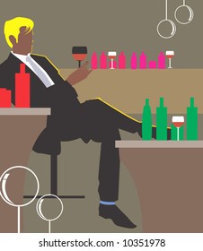 Silhouette of man sitting  alone in a party  with drink in table	