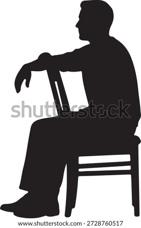 Silhouette of a man sitting backward on a chair in a relaxed pose isolated on a white background