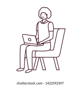 silhouette of man sitting in chair with laptop on white background