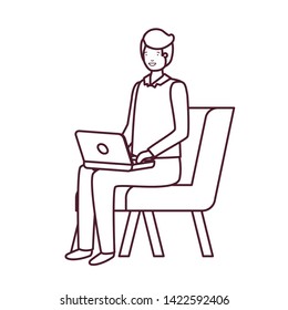silhouette of man sitting in chair with laptop on white background